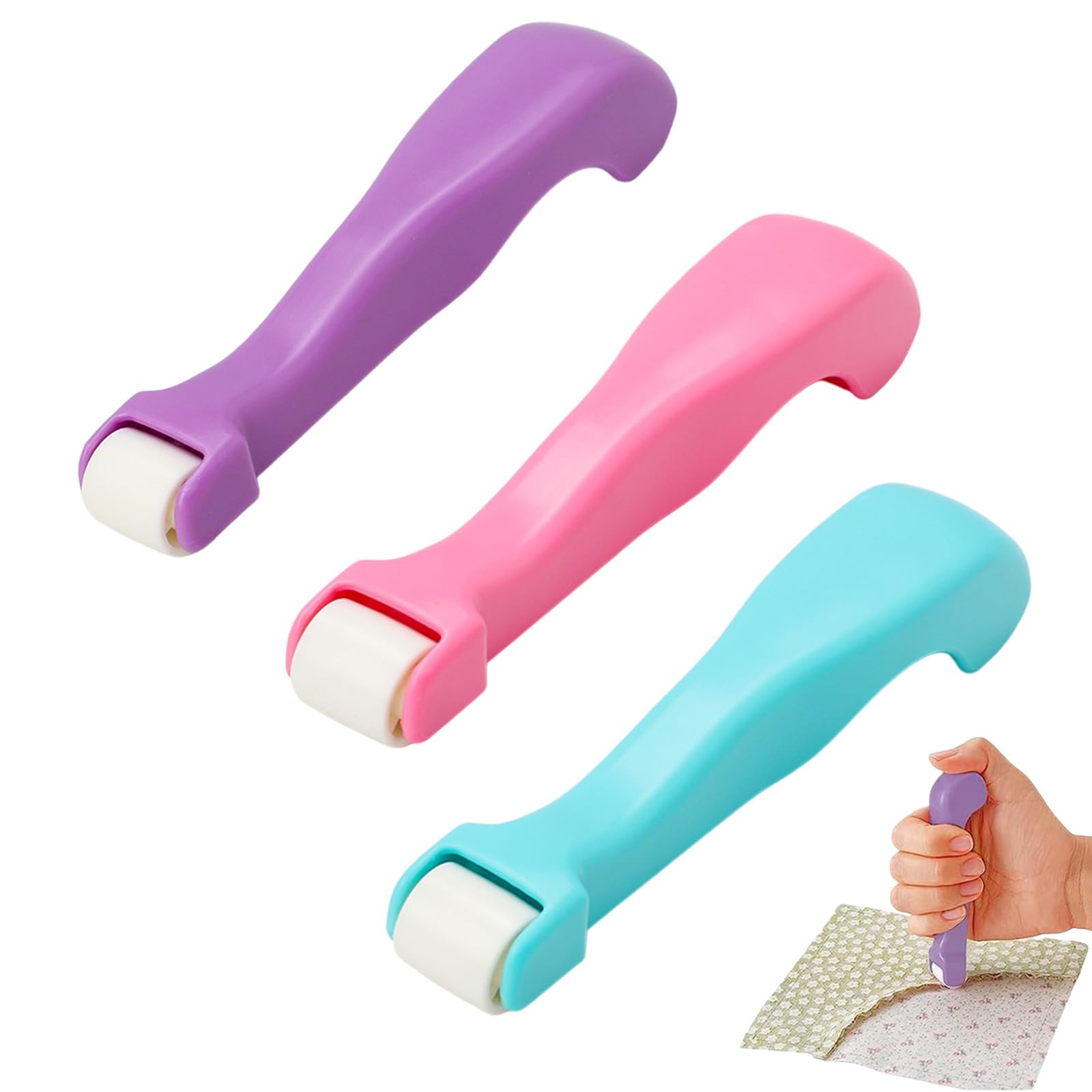 3 PCS Seam Roller Plastic Roller Press Tool Multicolour Sewing Seam Roller Quilting Tool with Handle for Sewing Quilting Print Wallpaper Home Decoration Arts Crafts