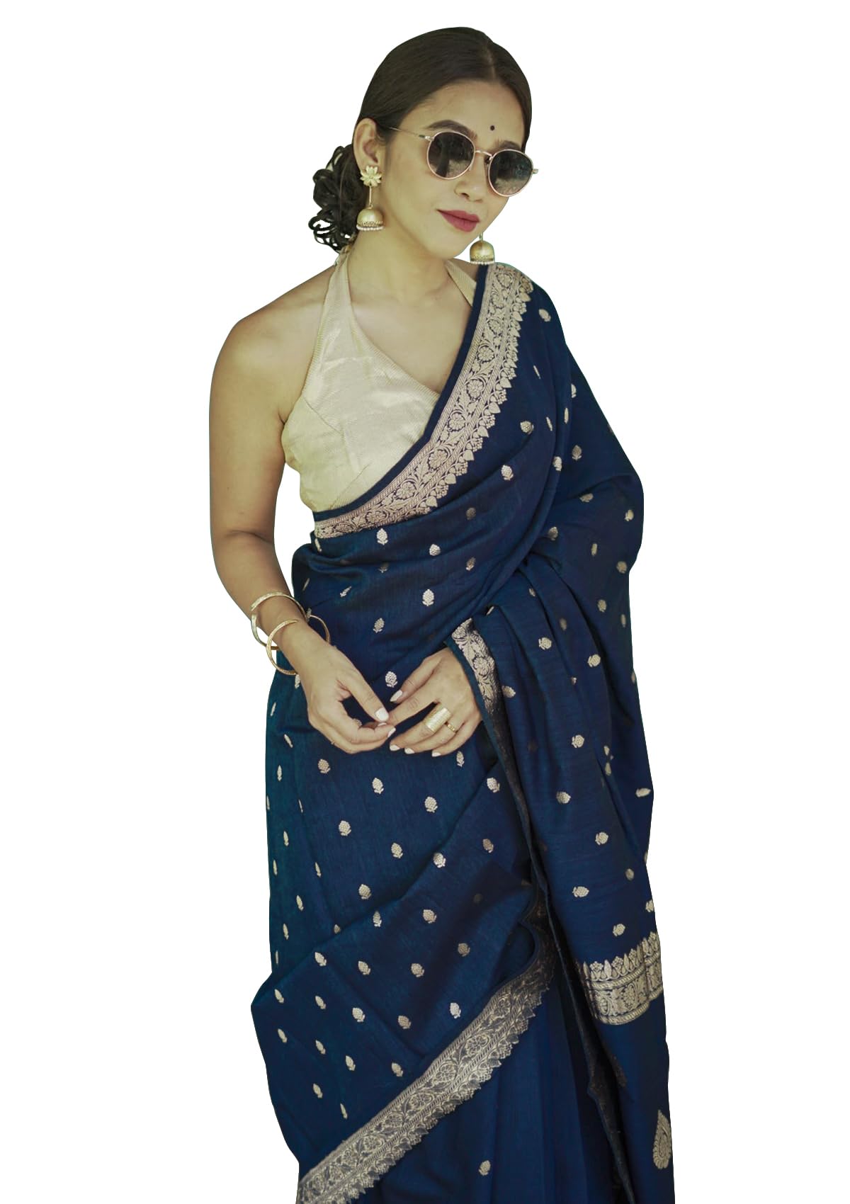 Sugathari Sari da donna in seta jacquard dell'India merid