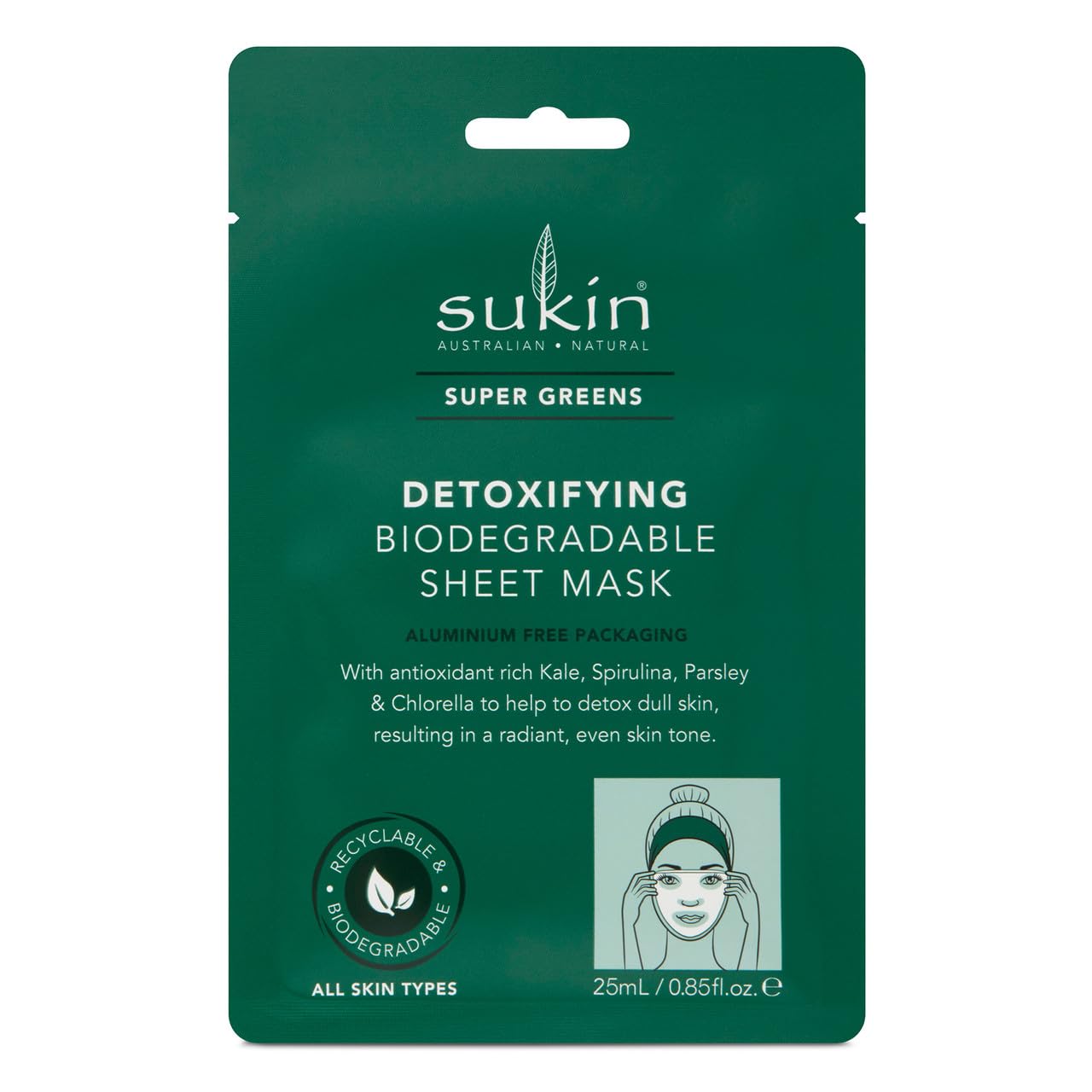 Sukin Super Greens Detoxifying Sheet Mask Sachet (Pack of 8)