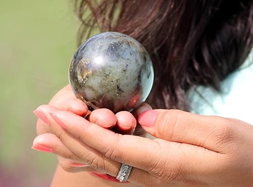 Miniatura 2 de Jet Natural - Esfera de labradorita de 1.772-1.969 in con piedras preciosas para masaje, bola de meditación, esfera de adivinación, esfera de