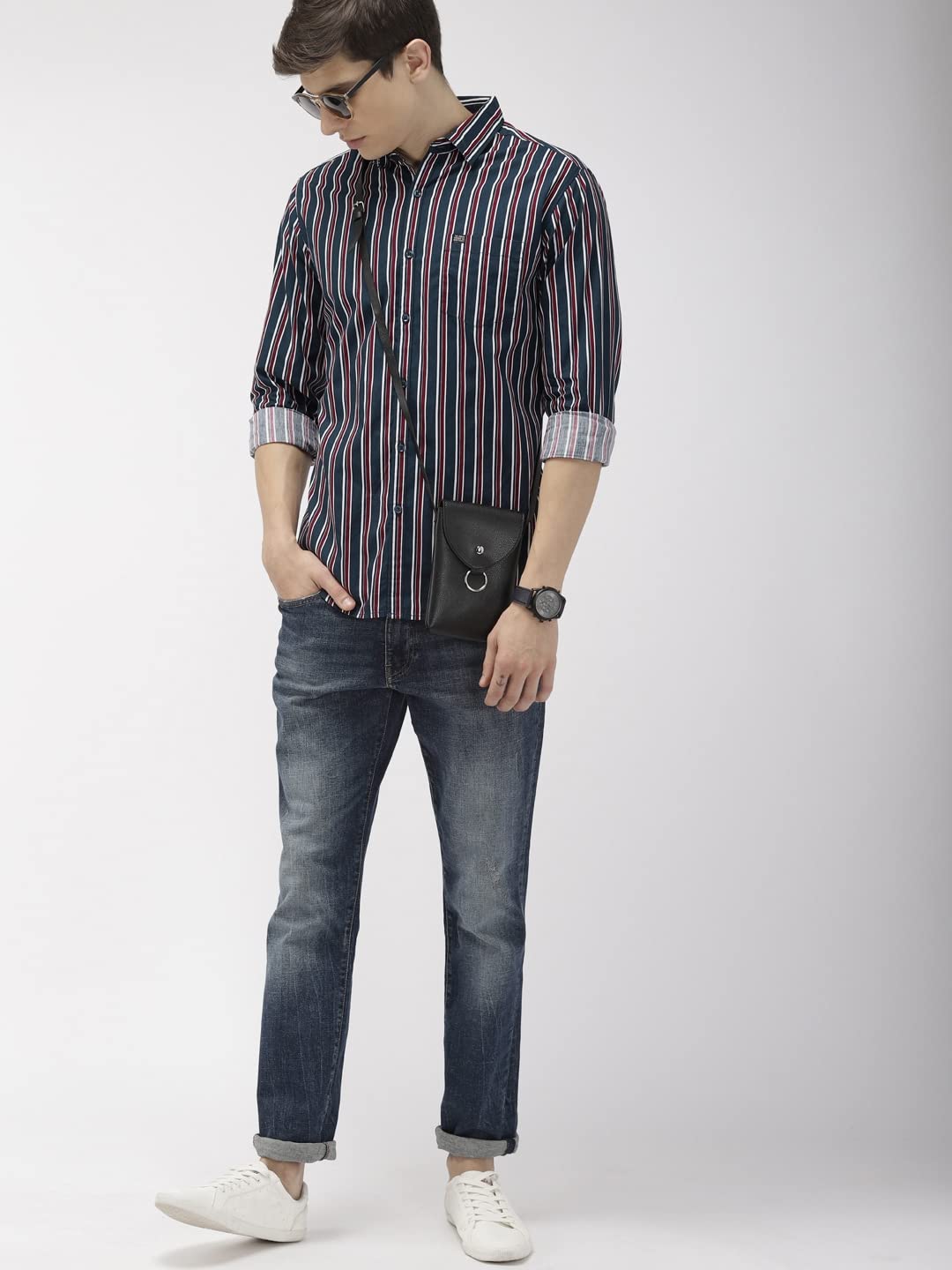 The Indian Garage Co Navy Blue Slim Fit Striped Shirts 2