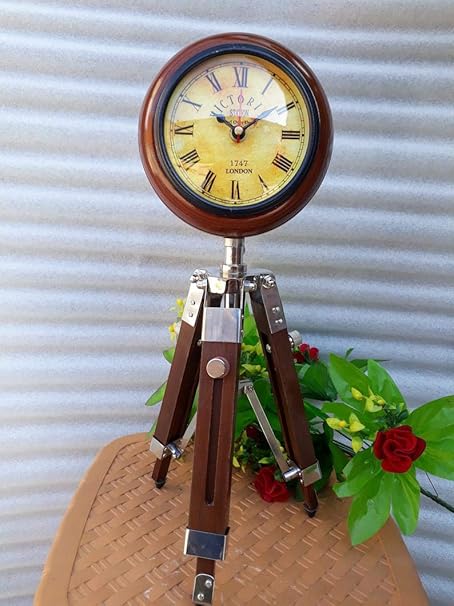Quality Step Nautical Art 5 inch Wooden Table Clock with Adjustable Tripod Stand Heavy Quality (Brown)