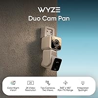 Vista 2 de WYZE Duo Cam Pan IP65 2K 360° Pan/Tilt Cámara de seguridad inteligente para el hogar con visión nocturna a color, compatible con Alexa y Google