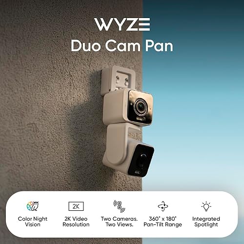Miniatura 2 de WYZE Duo Cam Pan IP65 2K 360 PanTilt Cámara de seguridad inteligente para el hogar con visión nocturna a color, compatible con Alexa y Google