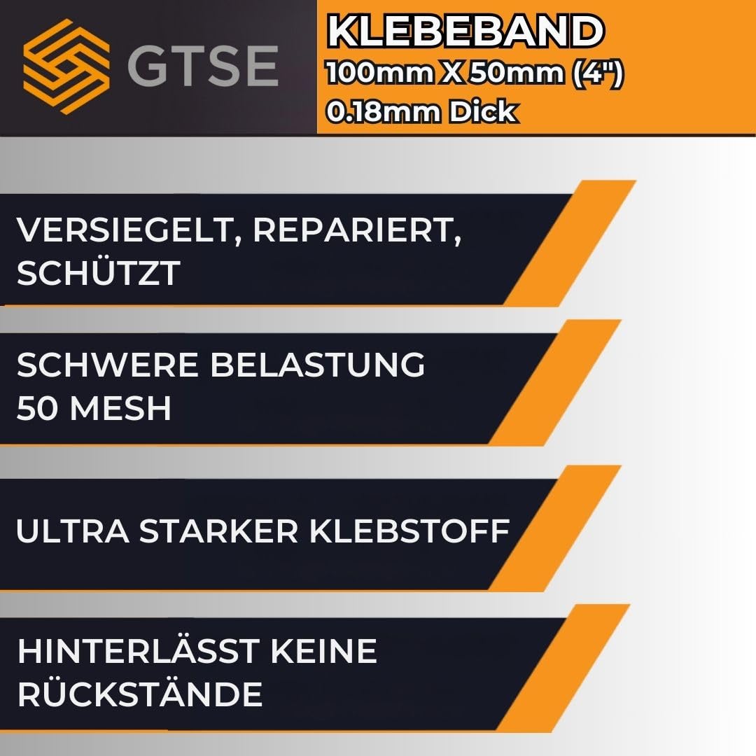 GTSE - Gewebeband Schwarz - 100 mm x 50 m - strapazierfähiges Panzerband - wasserdichtes Klebeband zum Reparieren, Befestigen, Bündeln, Verstärken und Abdichten - 1 Rolle