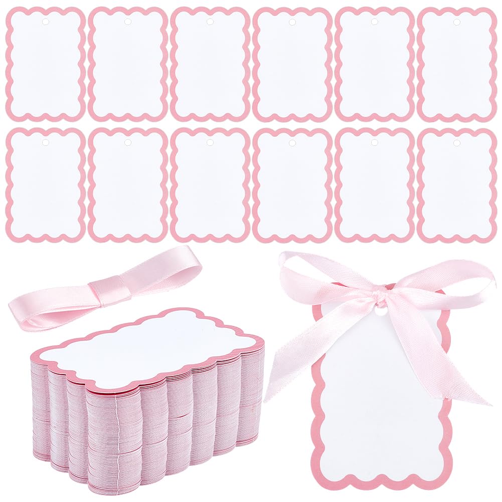 PH PandaHall 300 segnaposto smerlati per tavolo, 150 pezzi, vuoti, con 150 nastri rosa, per cene, banchetti, feste, matrimoni, compleanni, celebrazioni, eventi