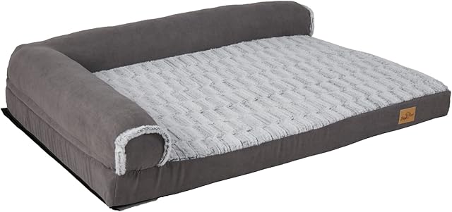 BingoPaw Memory Foam Dog Bed: Extra Large Waterproof orthopedic Bolster Pet Sofa - Raised Heated Puppy Couch Mattress with Removable Faux Fur Velvet Cover Washable Grey XL(120*90*10cm