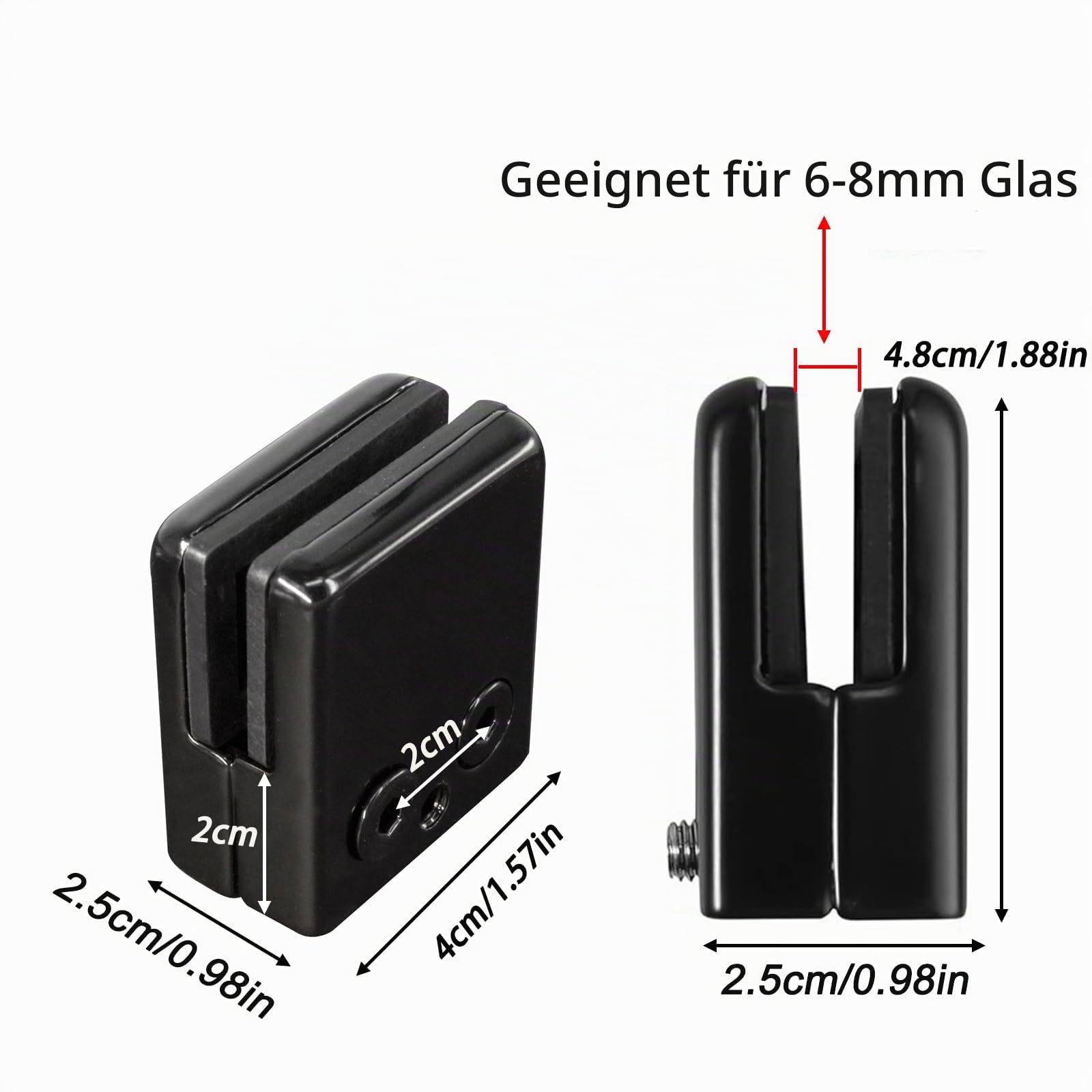 Glasklemme Schwarz 6-8 mm Glashalter Edelstahl Glashalter Glasklemmem Unterstützt Dickes Glas, Glashalterung Klemmhalter Glasklemmhalter mit 2er Sechskantschlüssel 6 Stück