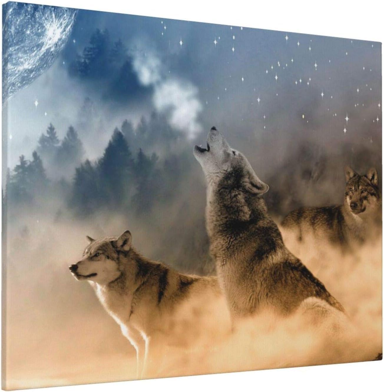 Amazon.co.jp: アートポスター フレーム 装飾画 狼 オオカミ 動物 月