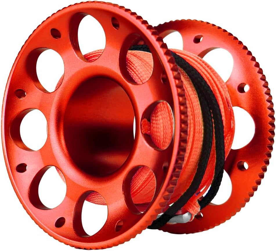ScubaMax 100FT Extremely Strong Aluminum Finger Spool Double-Ended Clip Fits for Outdoor Diving RED Line