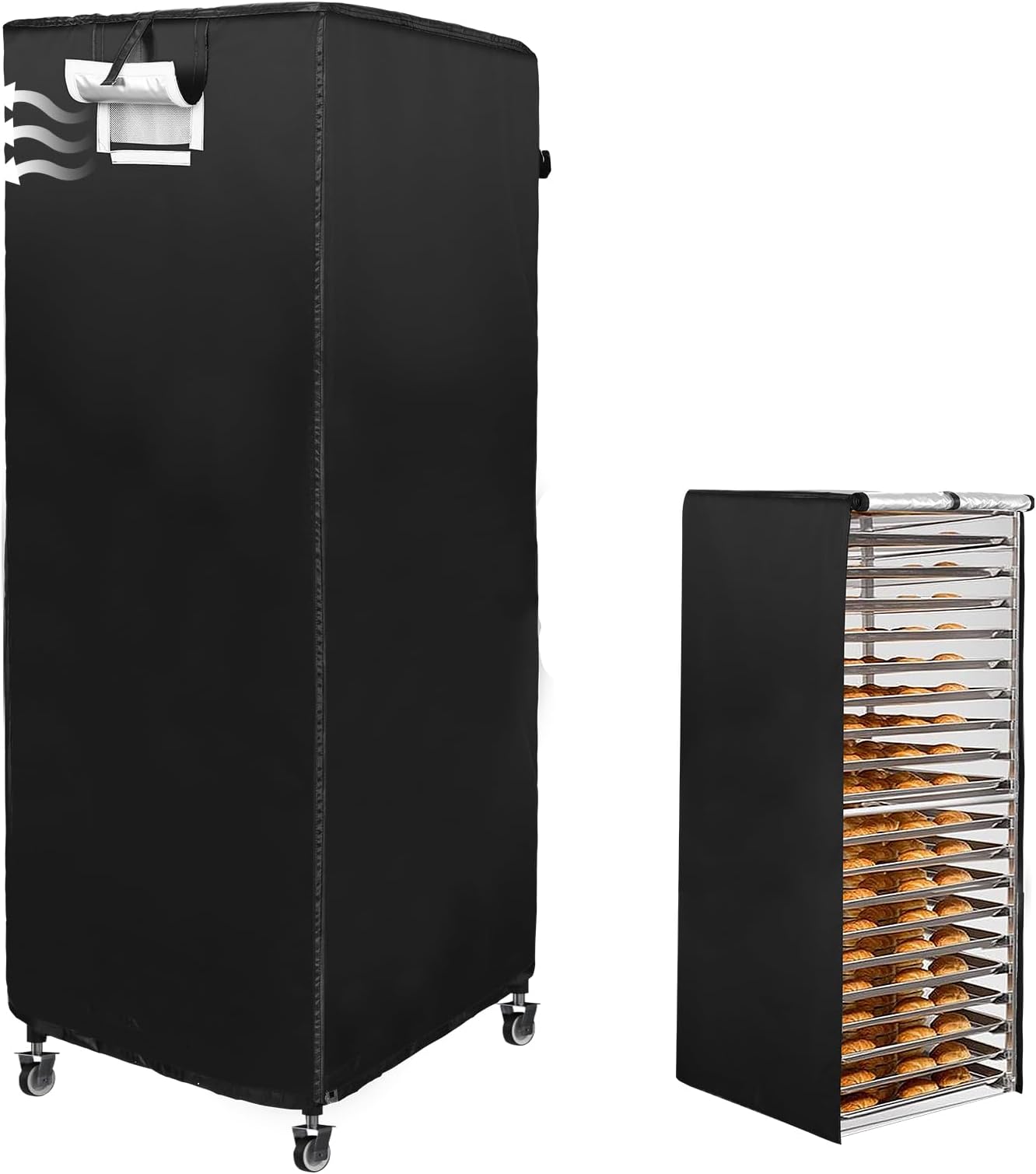 Black 20tier Sheet Pan Rack/Bun Pan Rack Cover With Vents, 23"X28"X64" Bakery Single Rack Covers, Waterproof and Dustproof