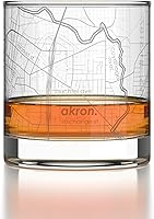 Vista 2 de Well Told Vaso de rocas grabado con mapa de Akron, Ohio, cristalería estilo antiguo (325ml, transparente) Vaso de bourbon grabado, regalos