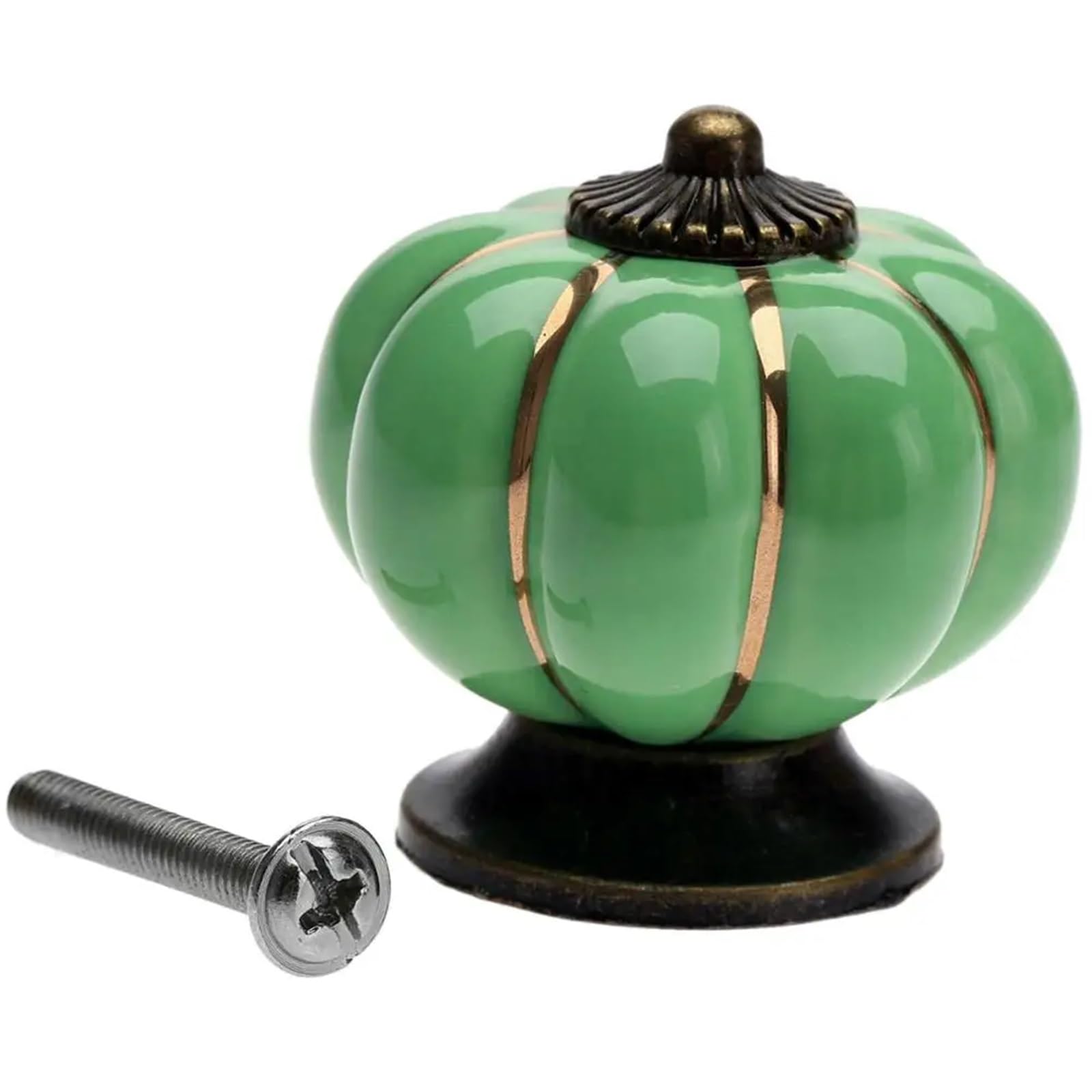 BIVOO 7 Color Ceramic Door Knob Vintage Pumpkin Cabinet Knobs and Handles Furniture Cabinet Drawer Cupboard Kitchen Pull Handle Knobs(Green)