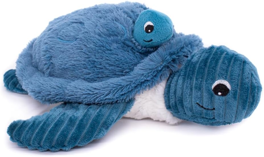 Les Deglingos Ptipotos Sauvenou the Turtle Mum and Baby Plush Corduroy Toy, Blue