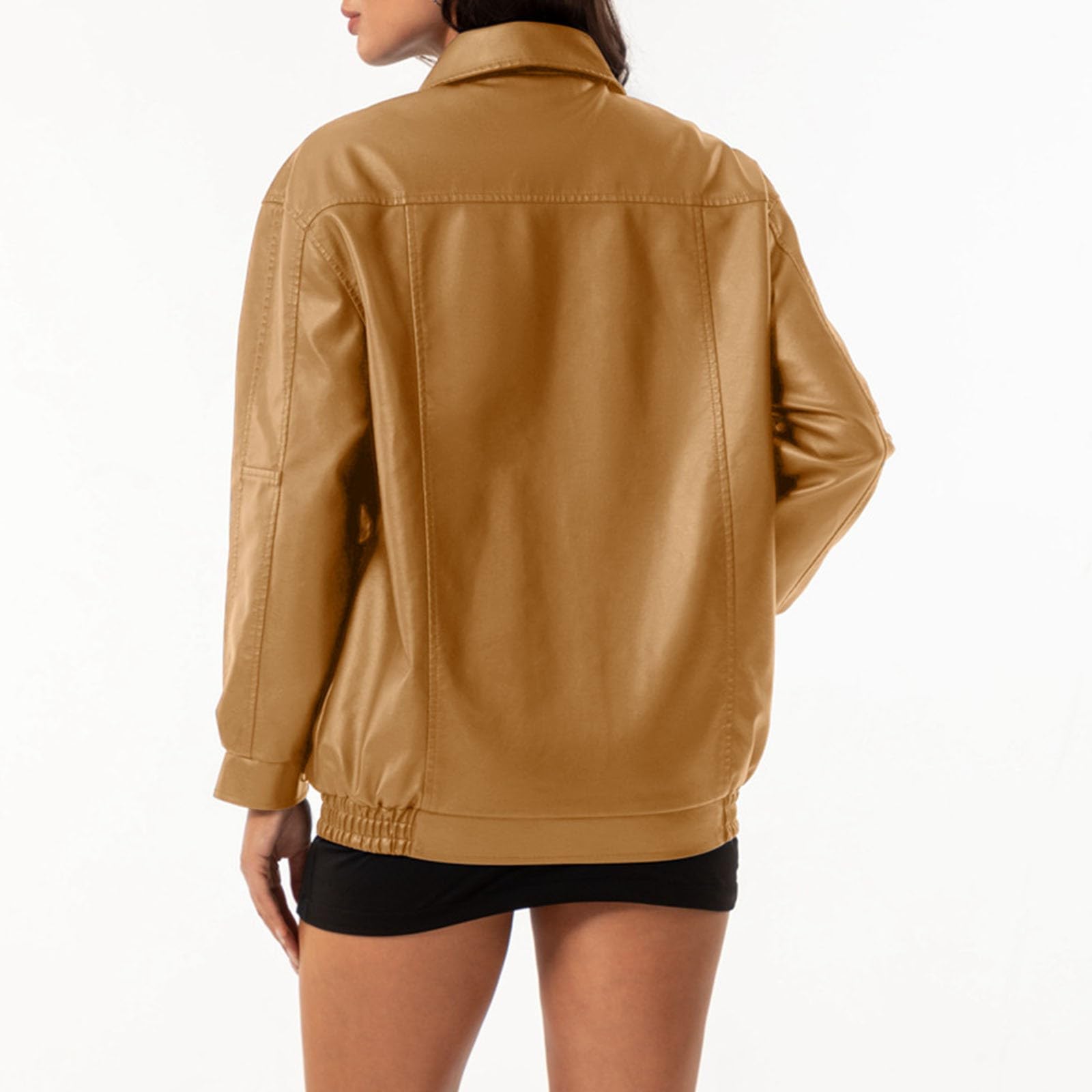 Jacke Damen Leather Jacket Woman Kunstlederjacke Slim Fit Bikerjacke Mit Taschen Langarm Lederjacke Übergangsjacke Alltag Bomberjacke Klassisch Streetwear