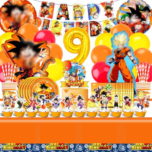 Conjunto de 100 peças para aniversário, dragão de 9 anos, aniversário, dragão de 9 anos, bola kit, decoração para festas, louças, decoração para festas de aniversário, festas de crianças