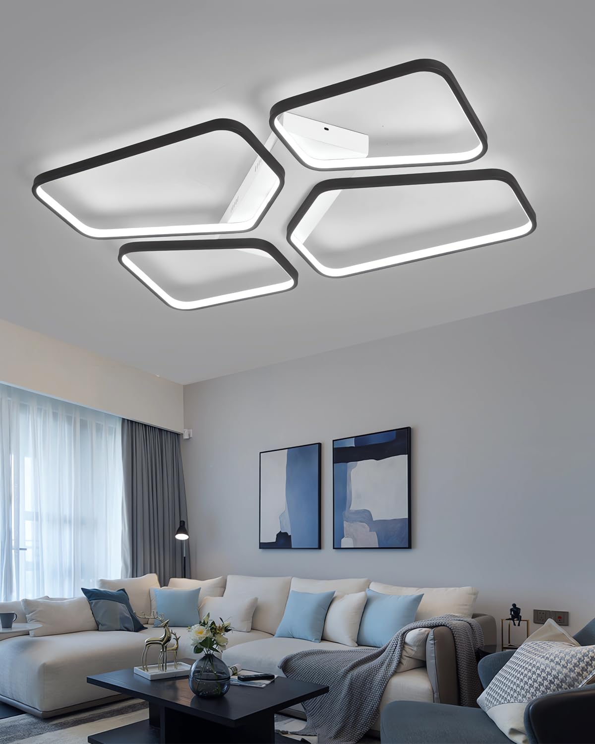 Plafón LED Negro Lámpara De Salón Plafón LED Lámpara De Techo Regulable Con Mando A Distancia Plafón LED De Diseño Moderno Se Puede Utilizar En Salón,Dormitorio,Comedor,Sala De Estudio (72CM)