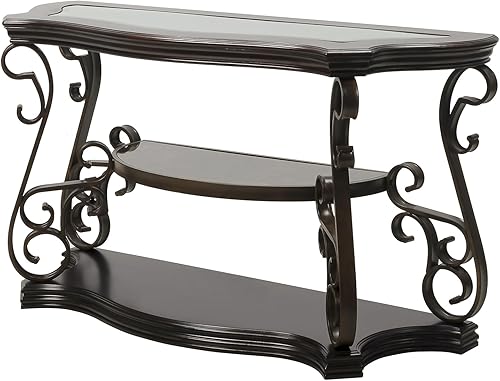 Mesa de sofá de madera retro marrón oscuro de 54 pulgadas, aparador, gabinete de vidrio vintage para sala de estar, comedor, dormitorio, oficina