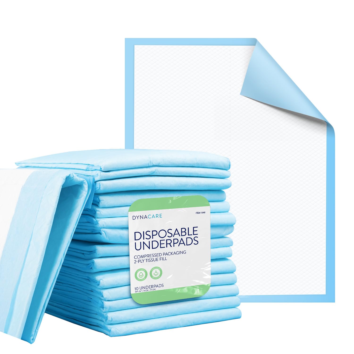 Dynarex 1348 Disposable UnderPad with Polymer, 30" x 36", 90g, 1 Bag of 10 Underpads