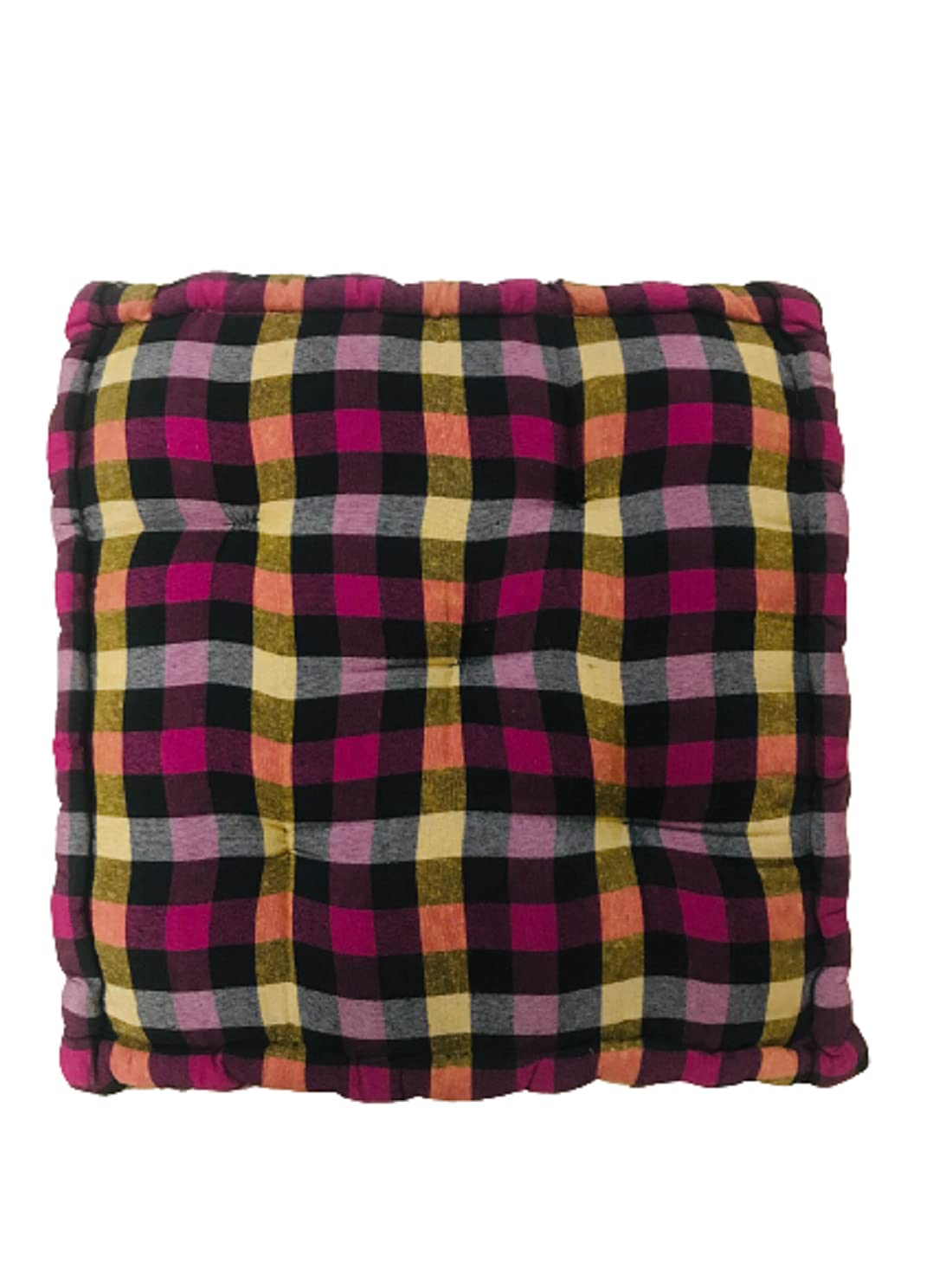 Home Floor Square Cotton Cushion (18 x 18 x 3 Inch, Multicolour)
