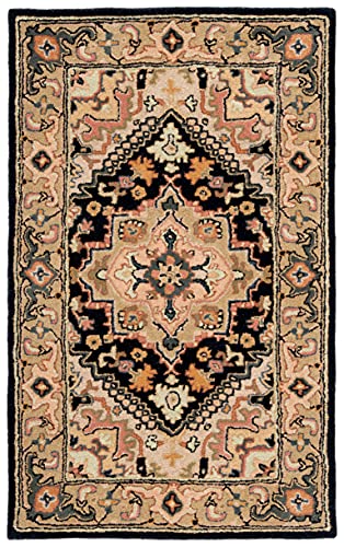 SAFAVIEH Heritage Collection Accent Rug - 3' x 5', Black & Gold, Handmade Traditional Oriental Medallion Wool, Ideal for High Traffic Areas in Entryway, Living Room, Bedroom (HG625Z)