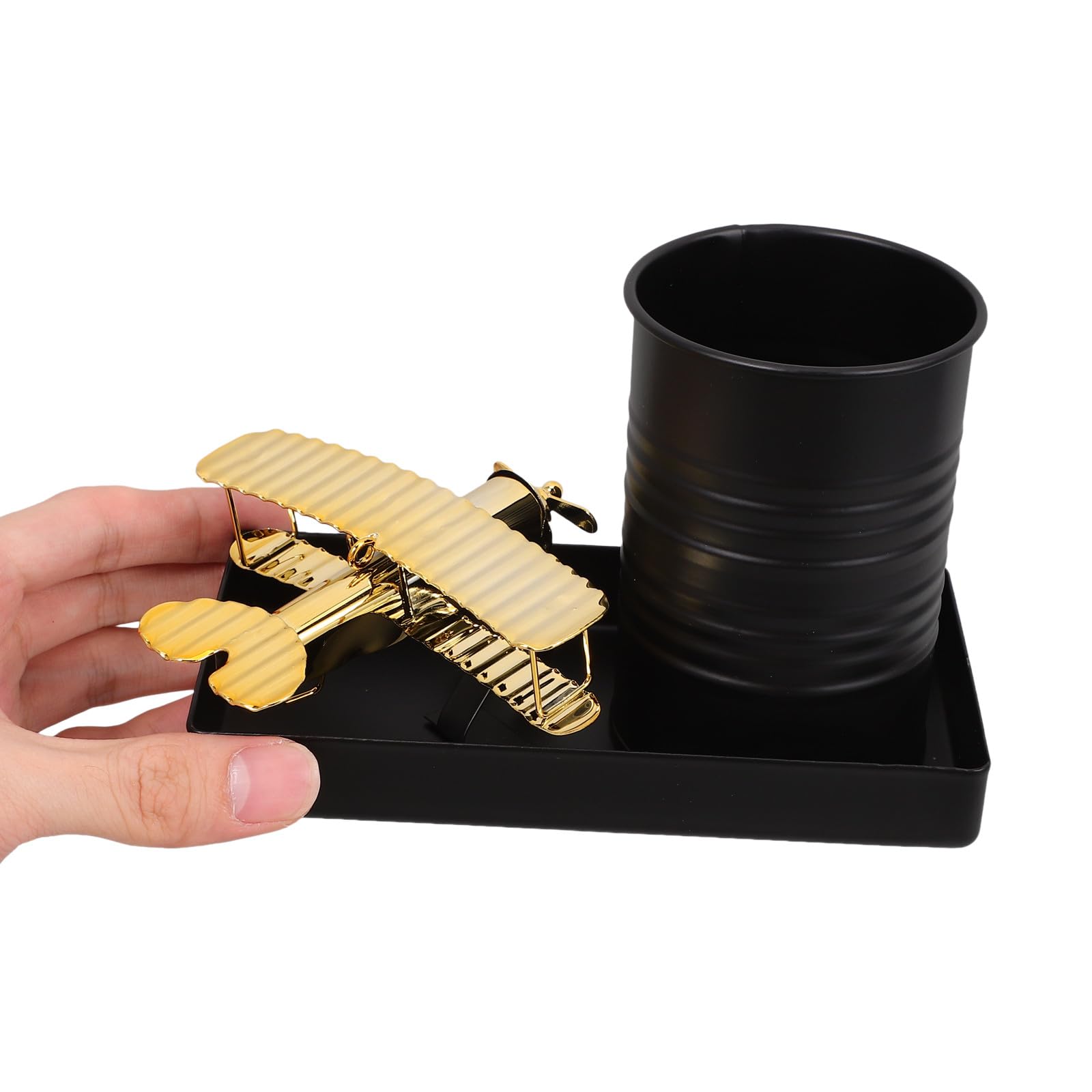 SHERCHPRY Portapenne Organizzatore Compatto e Facile da Pulire Design Retrò Aereo in Ferro Oro da Scrivania per Ufficio e Studio