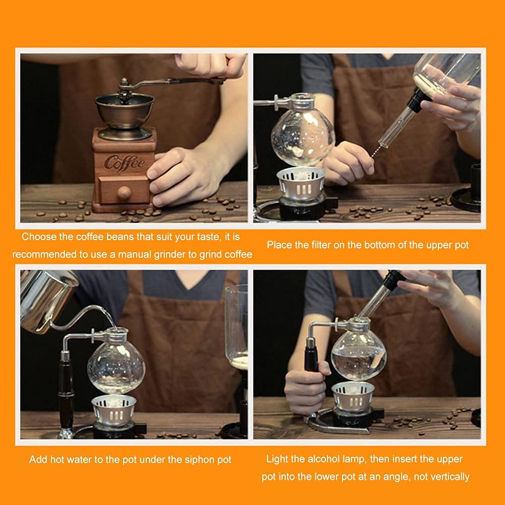 CUNTO Caffettiera Caffettiera Tè Sifone Caffettiera sottovuoto Tipo di vetro Macchina da caffè Filtro 3 tazze Macchina da caffè per uso domestico