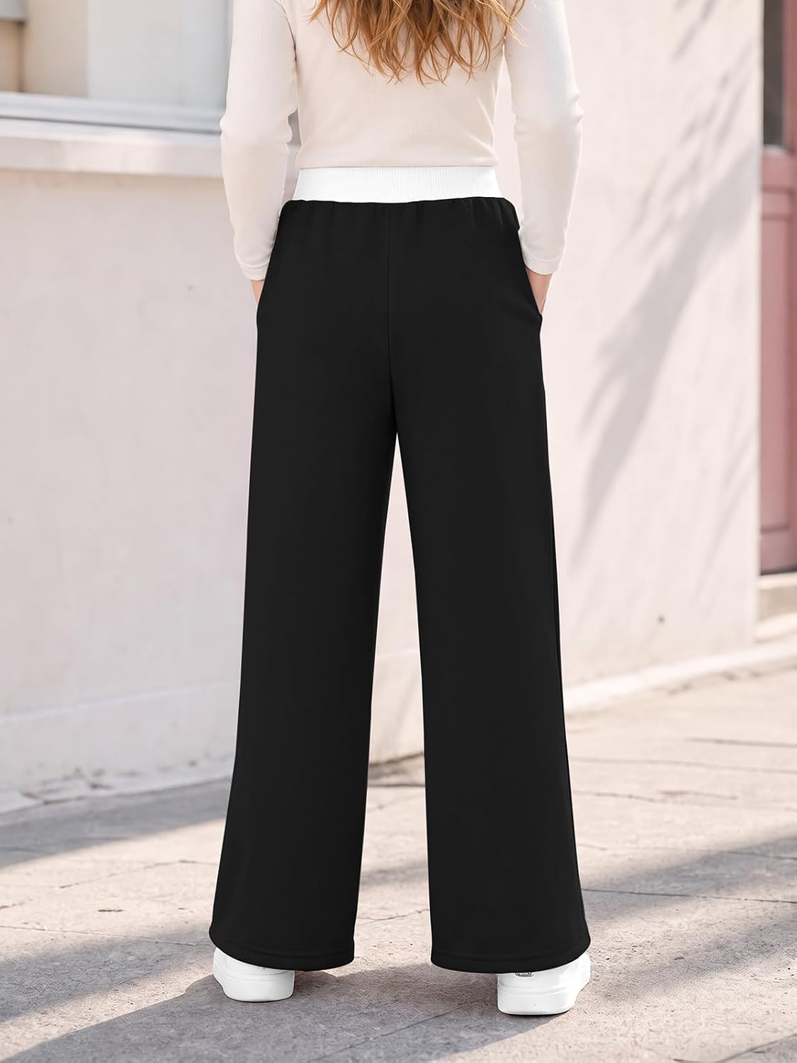 Haloumoning Girls Sweatpants Baggy Bow Wide Leg Athletic Dance Pants 5-14Y