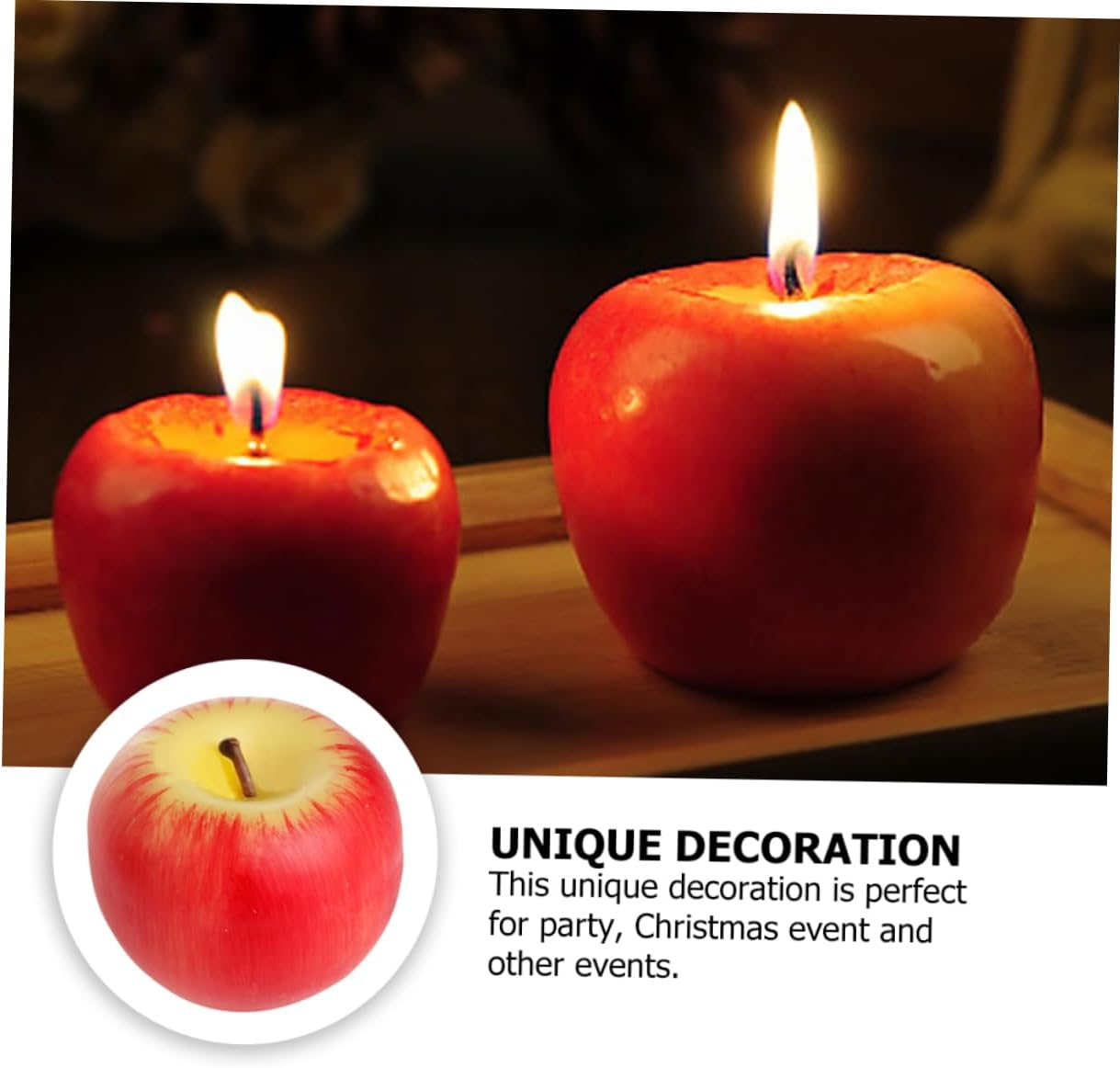 Xmas Apple Candle Ornaments, 2pcs Wax Decor with Festive Glow