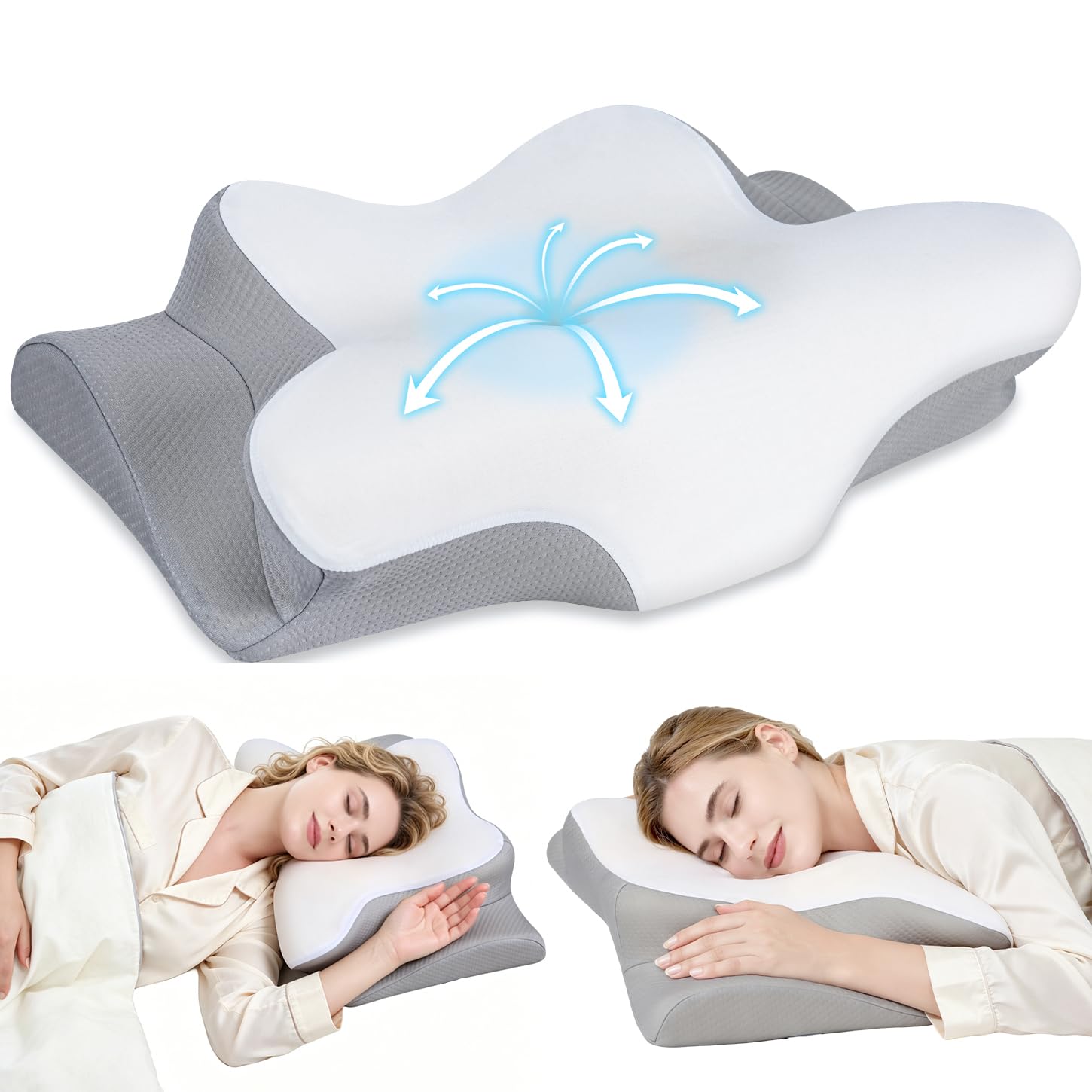 Photo 1 of Missleep Memory Foam Pillow with Cover, Ergonomic Design, 2 Heights, White
