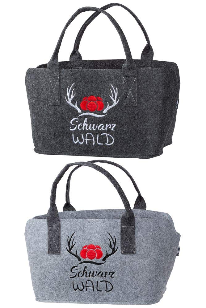 Borsa In Feltro A Forma Di Cuore "Herzilein" - Grigio Scuro, Capiente 40x26.5x21 Cm, Shopping Bag Sostenibile