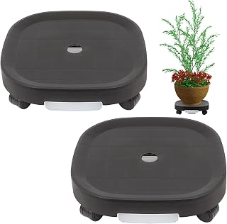2-PACK Plant Caddy Plant Stand with Wheels,LAMPTOP 13 inch Flower Pot Mover with Drainage Tray,Garden Rolling Plant Caddy,Outdoor Indoor Plant Pallet Dolly for Heavy Duty Planter
