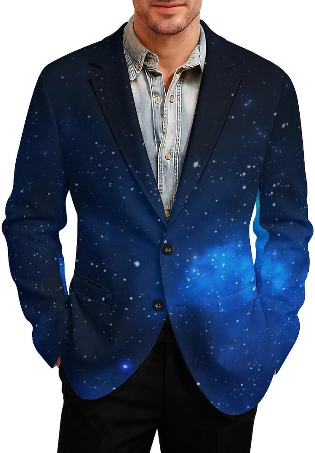 Blue-Starry Sky Casual Suit Blazer for Men Buttons Jacket Coat Business