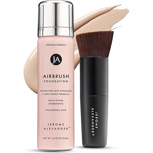 Jerome Alexander MagicMinerals AirBrush Foundation – 2 Piece Set with Airbrush Foundation and Kabuki Brush - Spray Makeup with Anti-aging Ingredients for Smooth Radiant Skin - Fair