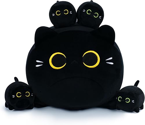 Miniatura 9 de Peluche de gato gris, 5 piezas de familia de animales de peluche, gato gris de 16 pulgadas, mamá gato con 4 gatitos bebés para niños, juguete de