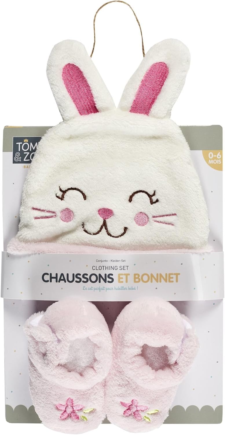 Tom ET Zoe, PU2196, Hat and Slippers for Baby Girls, Optimal Comfort in Soft Polyester, Adorable and Practical Design, Dimensions 28 x 14 cm, One Size, Pink Colour