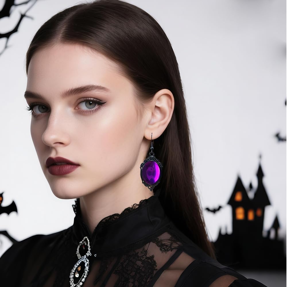 Gothic Necklace Earrings Set for Women Halloween Raven Cameo Dangle Earrings Vintage Punk Crystal Choker Necklaces Halloween Costume Accessories - Image 3