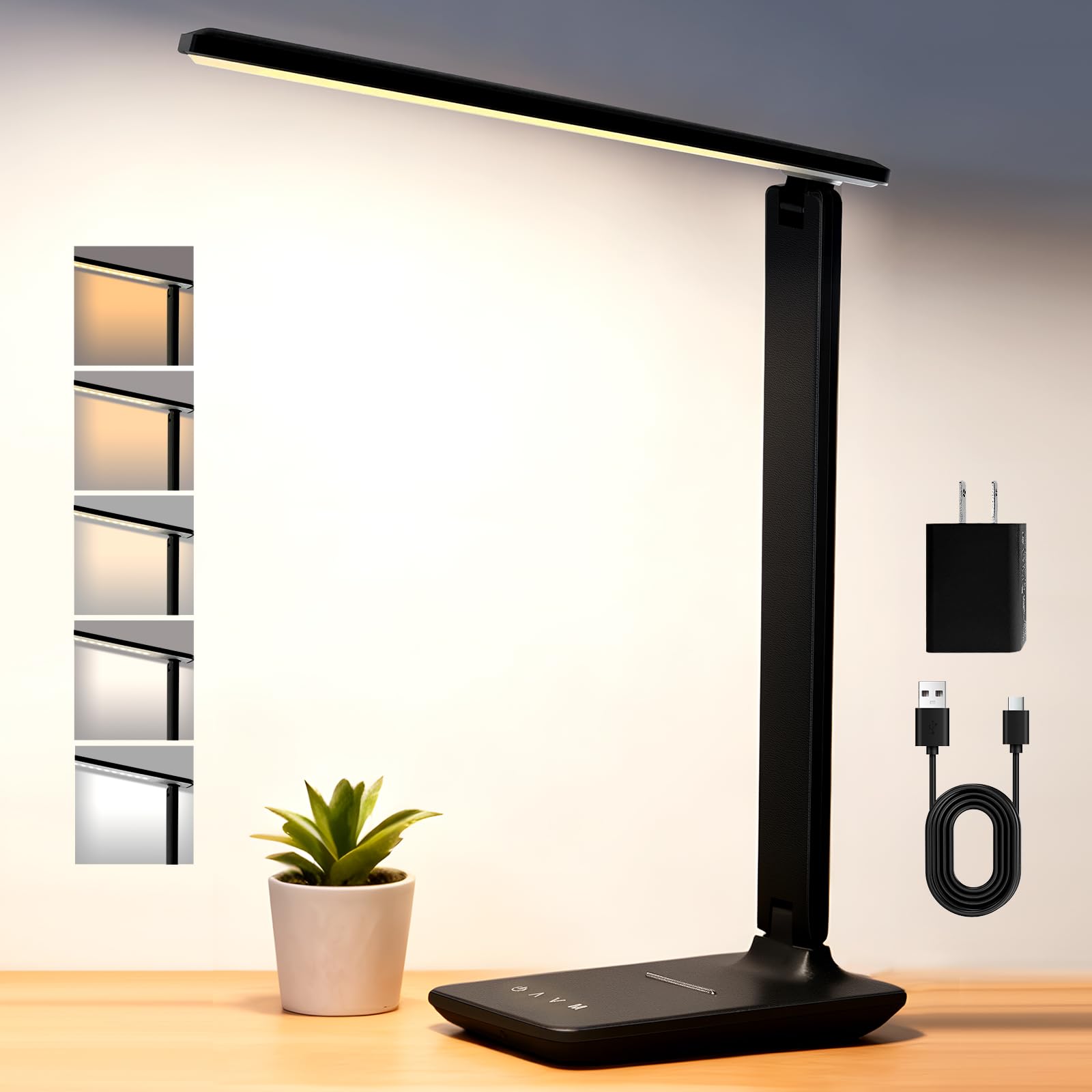 karidi Rechargeable Desk Lamp with 4000mAh Battery, Dimmable Eye-Caring Reading Light (5 Colors & 5 Brightness), Touch Control & Foldable for Reading, Study, Home Office, Bedroom