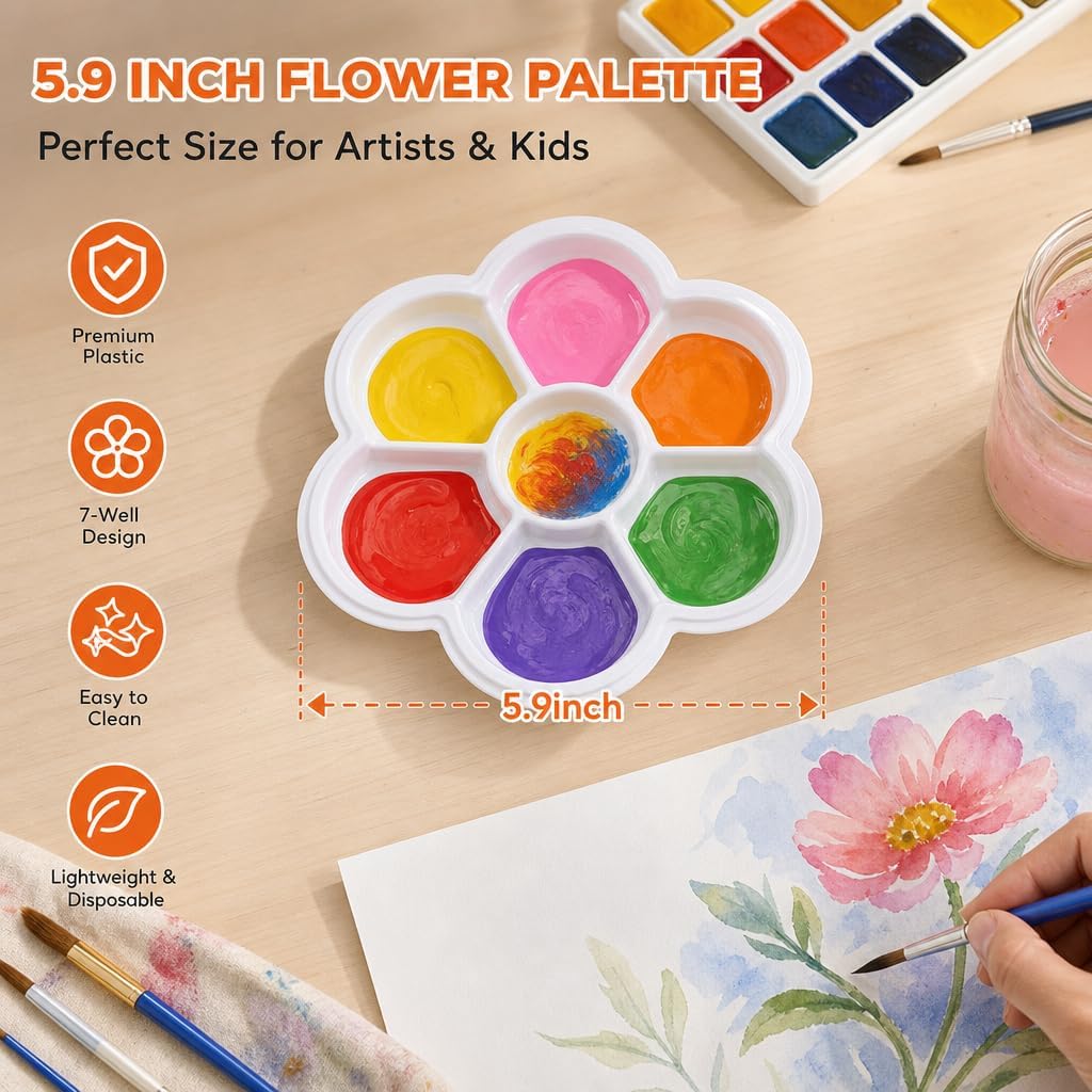 50 Pcs Paint Palettes, White, 5.9 in,Round,Plastic Paint Pallets