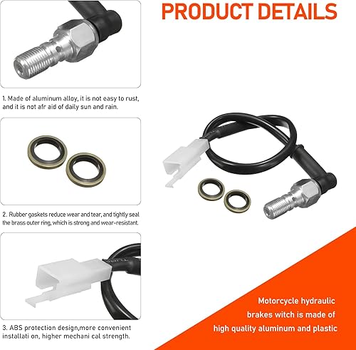 Miniatura 3 de 1 línea de interruptor hidráulico para motocicleta, diente grueso M10 x 1.25 con interruptor de presión de freno de enchufe, línea de freno de bomba