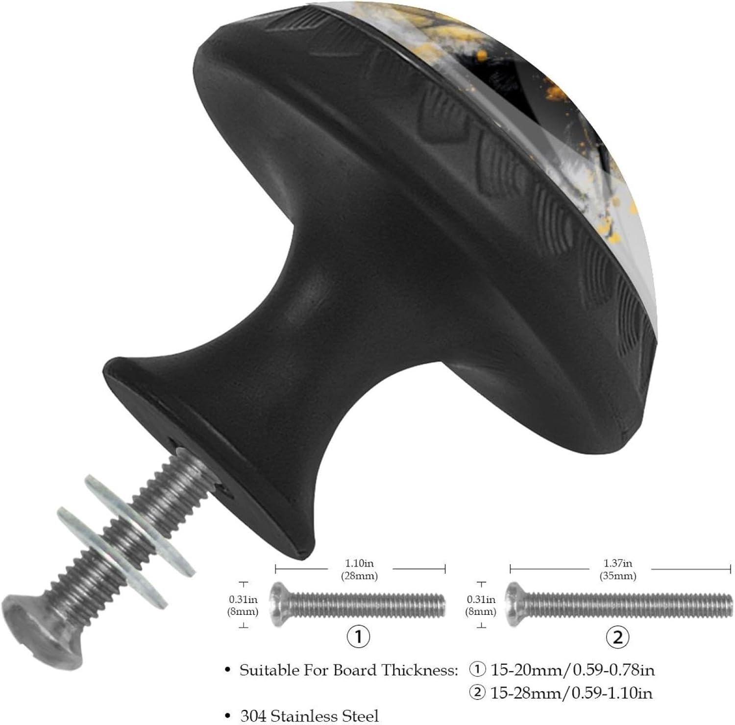 Black Base Bee (50) Printed Drawer Knobs, Elegant Cabinet Pulls for Kitchen Bedroom, Furniture Hardware for Dresser Closet