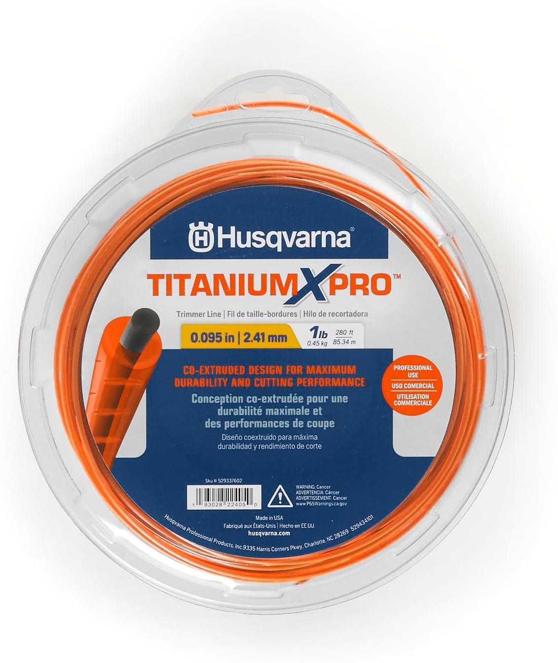 Husqvarna Titanium X-Pro .095 Inch String Trimmer Line, 200-Foot Spool, Professional Weed Eater Line with Co-Polymer Engineered Resin for Excellent Durability and Flexibility, Orange