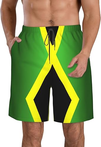 Jamaican Flag Mens Quick Dry Swim Trunks Beach Board Shorts Swimming Swimwear Hawaiian Bathing Shorts Summer Swimsuit with Pockets XX-Large Yellow