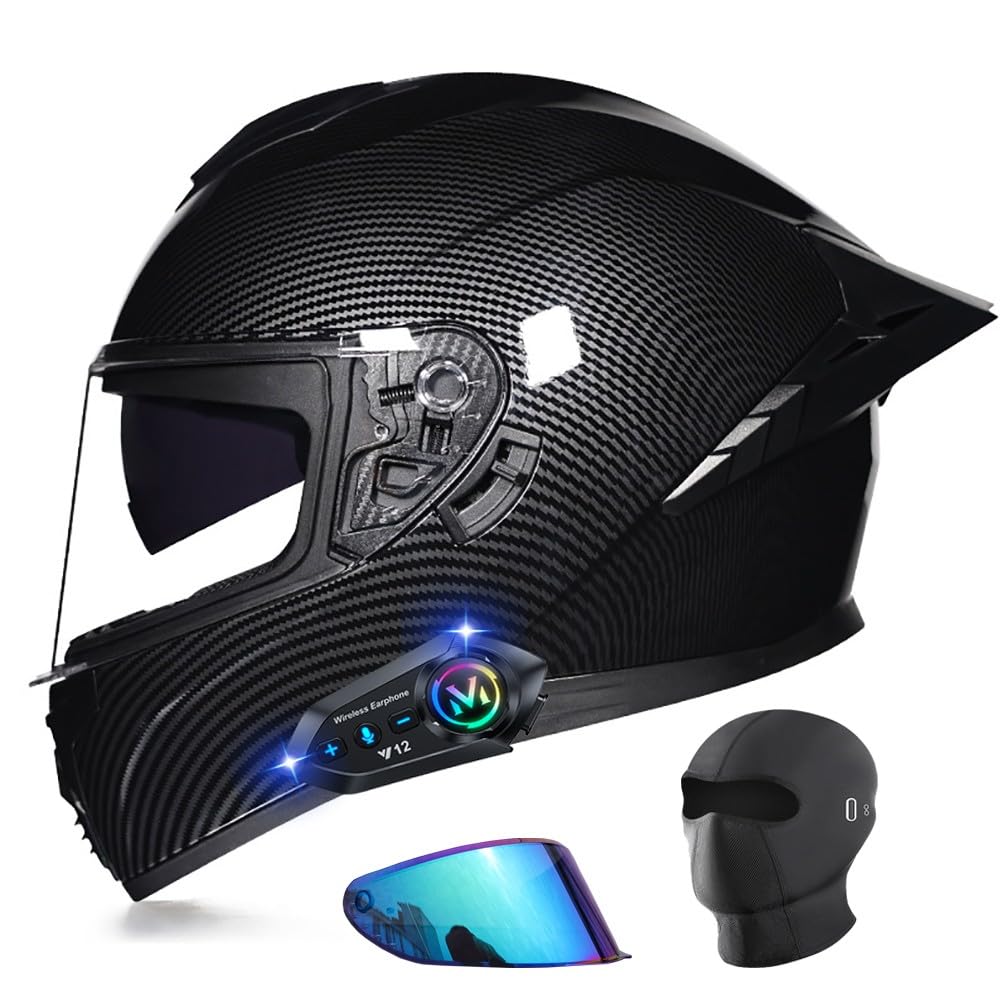 URYWTXY Motorbike Full Face Bluetooth Helmets, Adults Men Women ECE Approved Motorcycle Helmet Cool Rider Equipment, Lightweight Street Racing Touring Bike Rider Crash Helmets