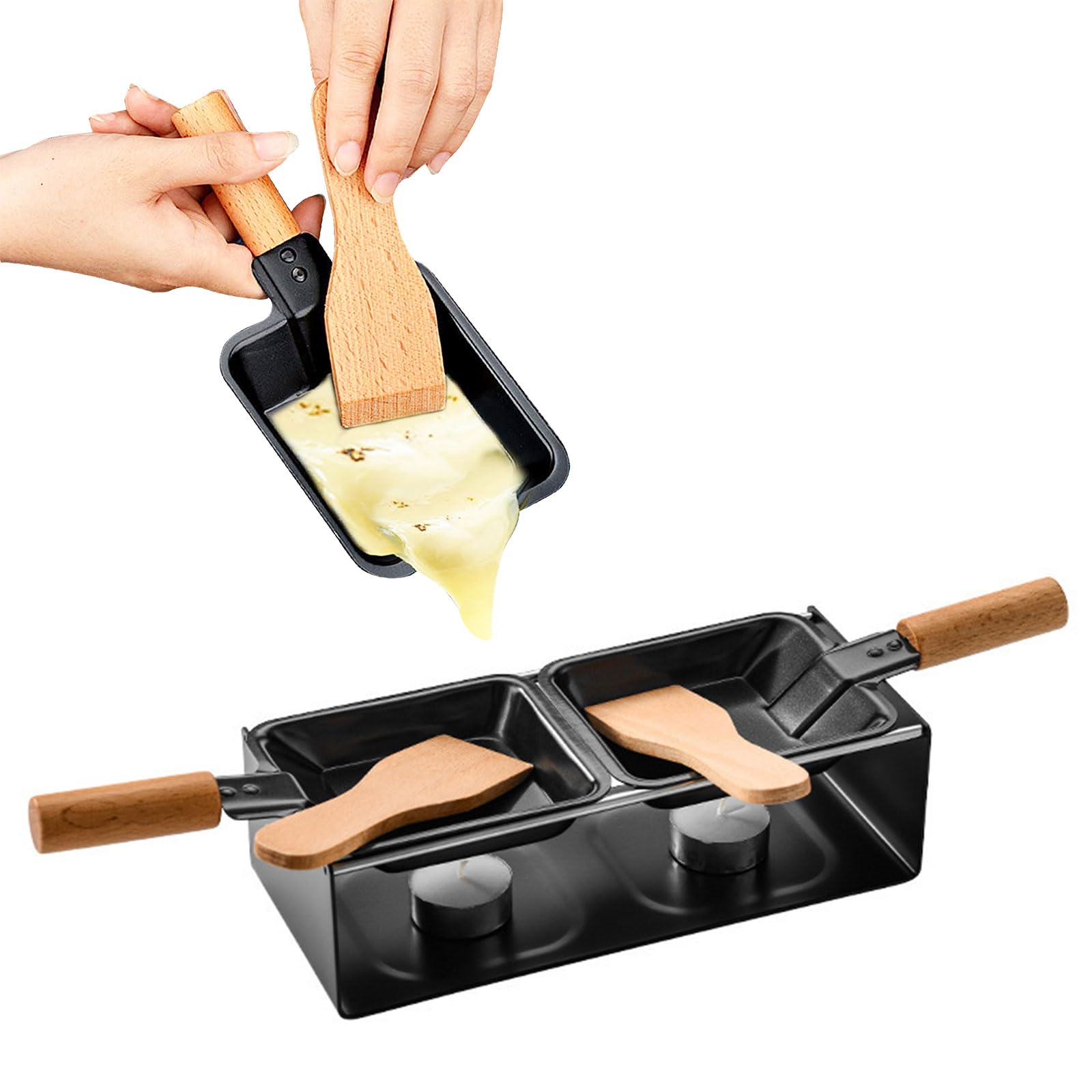 MYUYEE Non-stick Cheese Grill Pan Stove Set, Makes Two Cheeses At Once, Portable Cheese Raclette Maker With Spatula