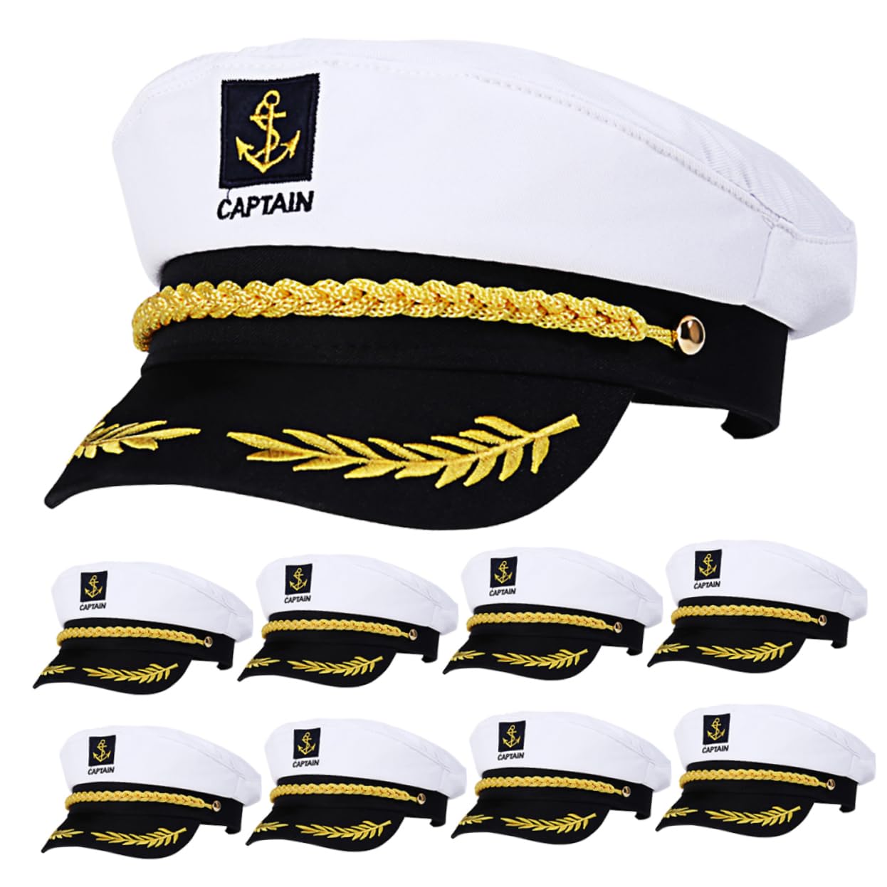 VALICLUD 20 Pezzi Cappello da Capitano in Cotone e Plastico, Bianco, Ricamato per Festa e Cosplay, Comodo e Facile da Abbinare