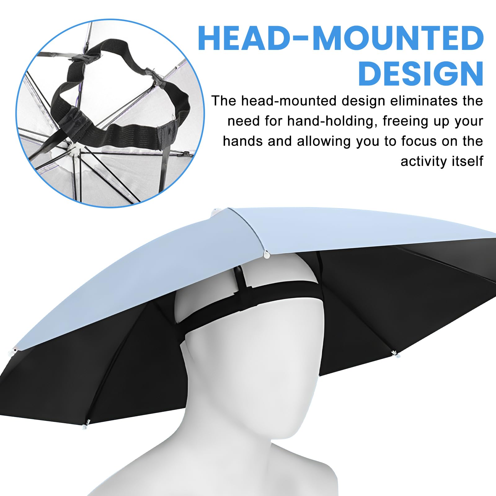 Lot de 5 chapeaux de parapluie : 69 cm Parapluie de pêche avec bande élastique Chapeau de parapluie pliable pour adultes et enfants Protection UV Tête Chapeau de pluie Chapeau de pluie pour la
