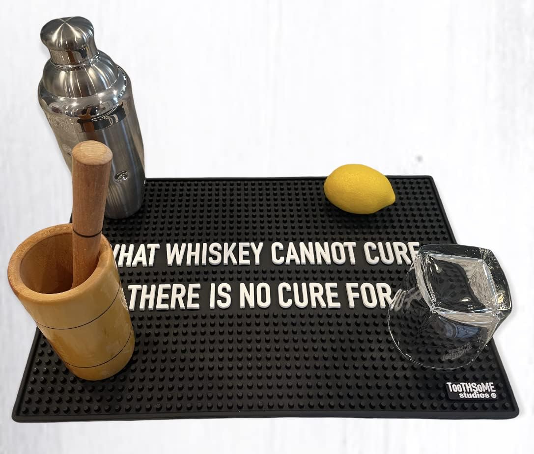 What Whiskey Cannot Cure There is No Cure for 17.7" x 11.8" Funny Bar Spill Mat Rail Countertop Accessory Home Pub Decor Slip Resistant Durable Covering for Craft Brewery Kitchen Cafe and Restaurant image 2
