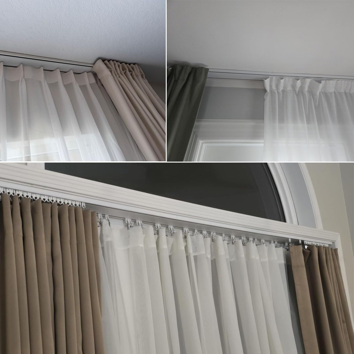 Adjuble Double ain Track System - 2-warstwowy aluminiowy pręt montowany na suficie, 60-680 cm, ciche ślizganie do przesuwnych otworów i przegród pomieszczeń, biały (430 cm)