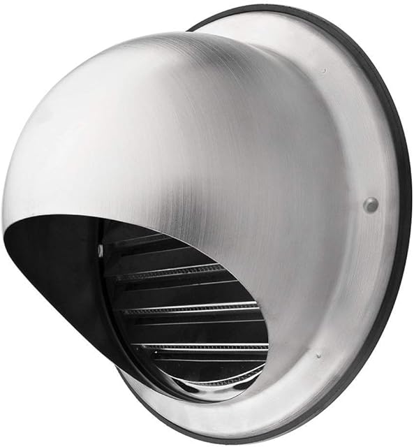 calimaero KWG Air Vent Covers Exterior 125mm Cowled External Walls Integrated Insect Mesh Extractor Fan Vent Cover Stainless Steel Robust Weatherproof 5 Inch